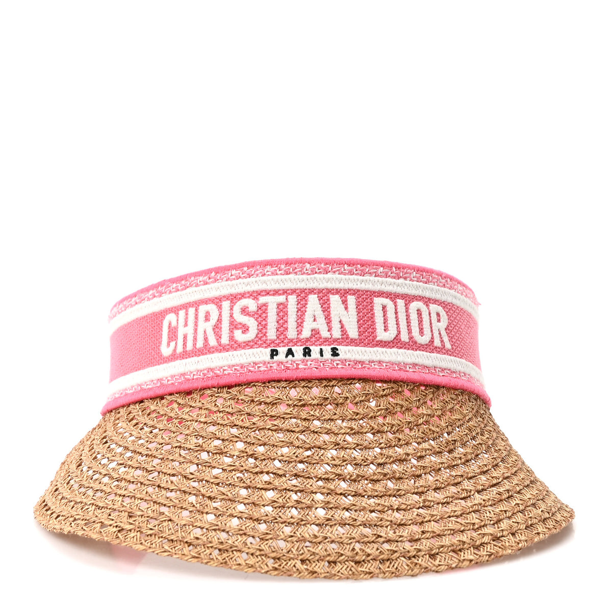 Straw Embroidered Dioriviera D-Ocean Visor Candy Pink