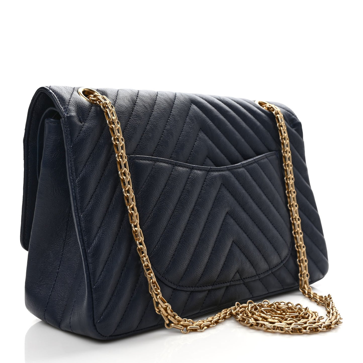 Crumpled Calfskin Chevron Quilted 2.55 Reissue 226 Navy Blue