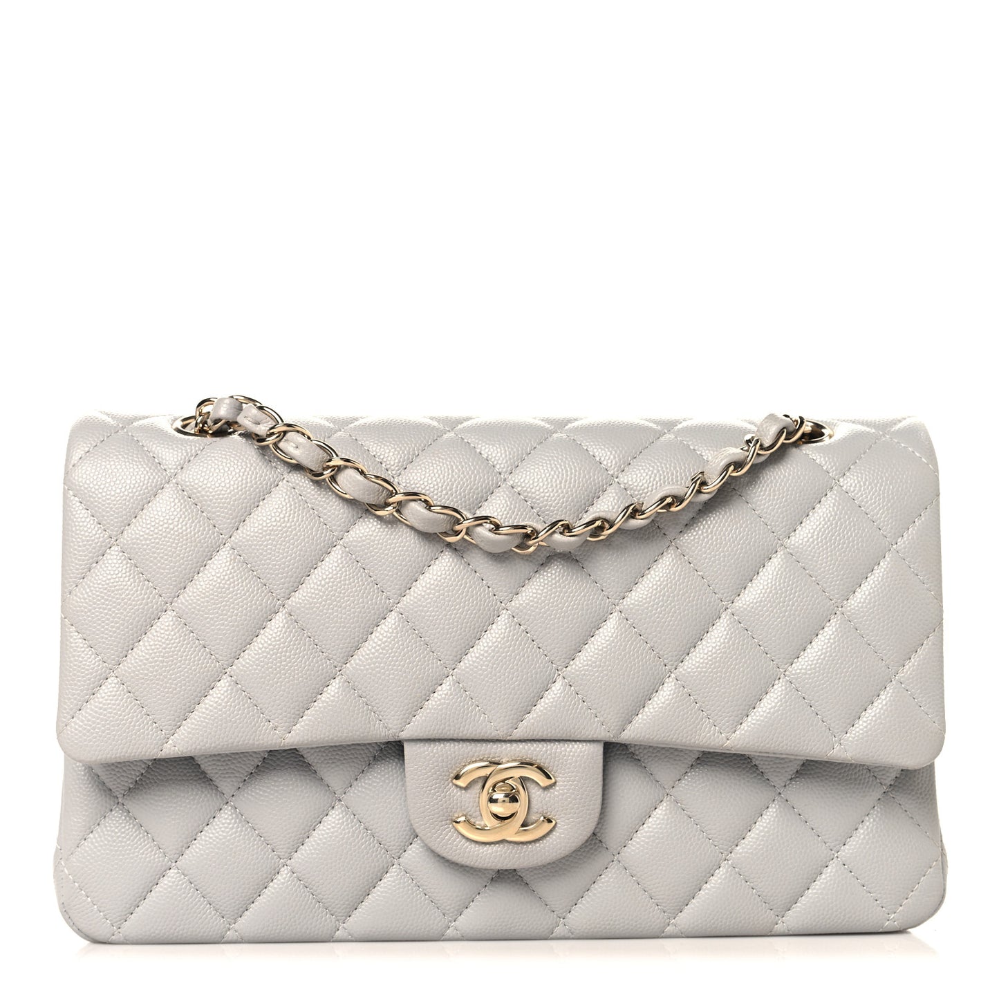 Caviar Quilted Medium Double Flap Grey