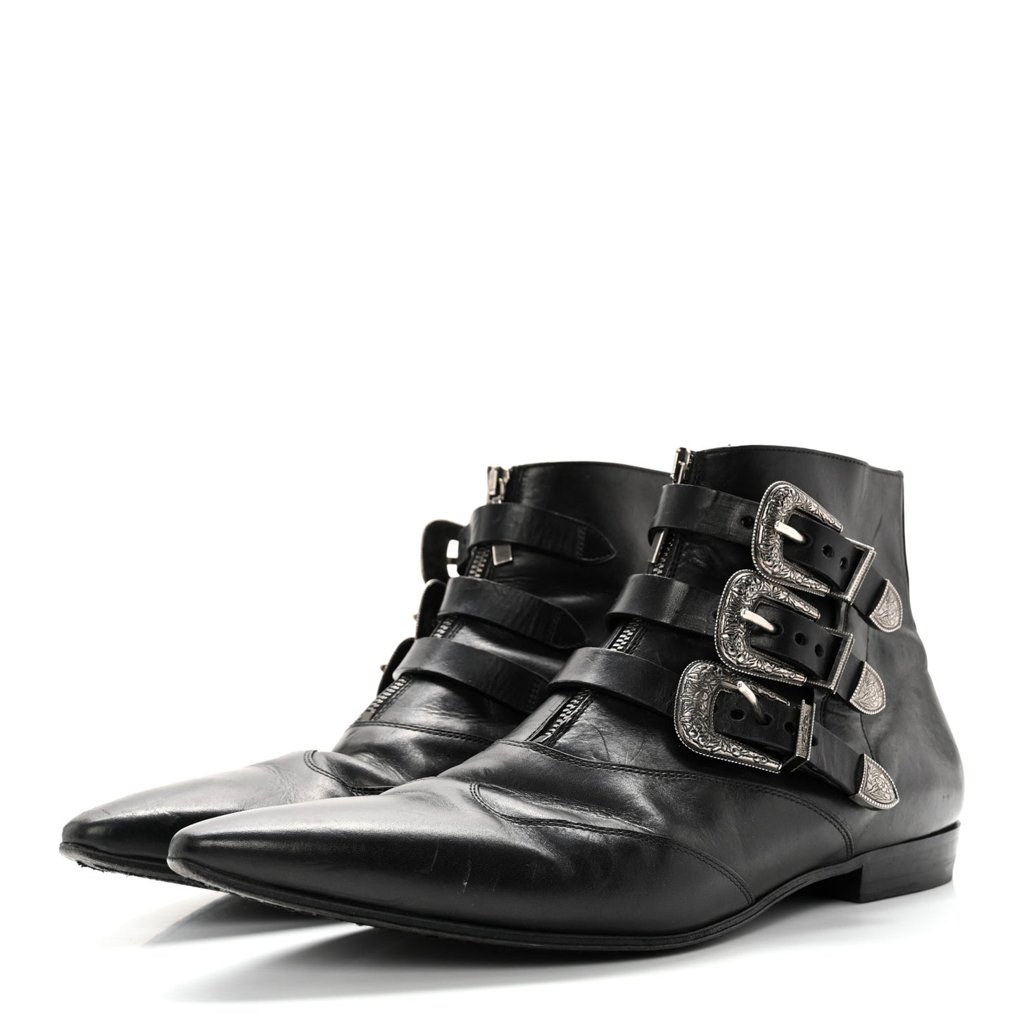 Calfskin Mens Stan Buckle Ankle Boots 46 Black