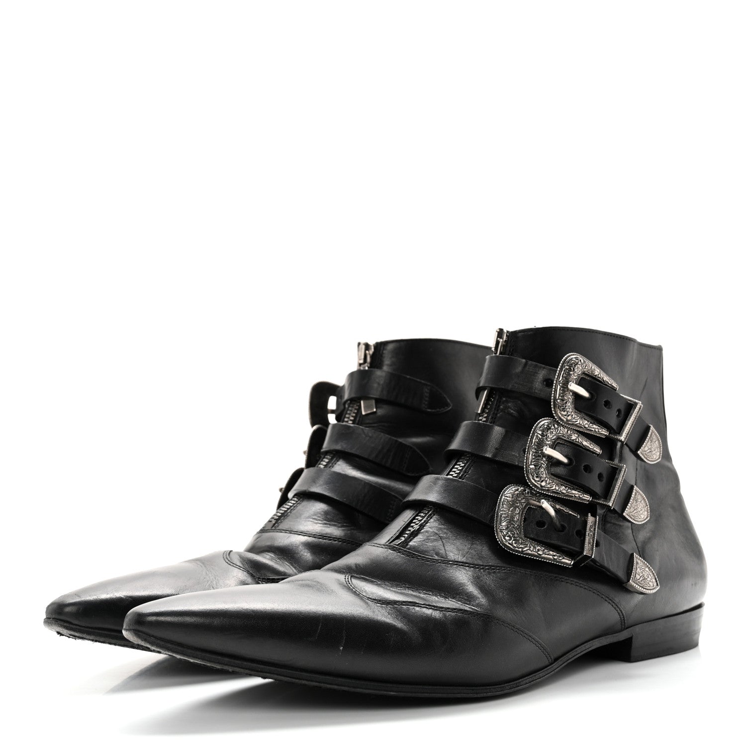 Saint Laurent Calfskin Mens Stan Buckle Ankle Boots 46 Black 3 of 13