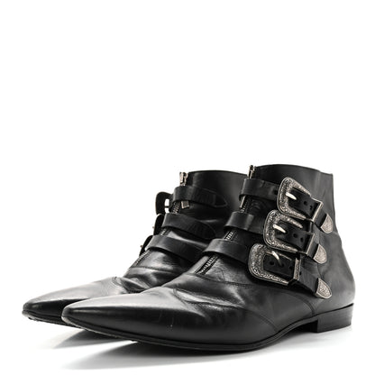 Saint Laurent Calfskin Mens Stan Buckle Ankle Boots 46 Black 3 of 13