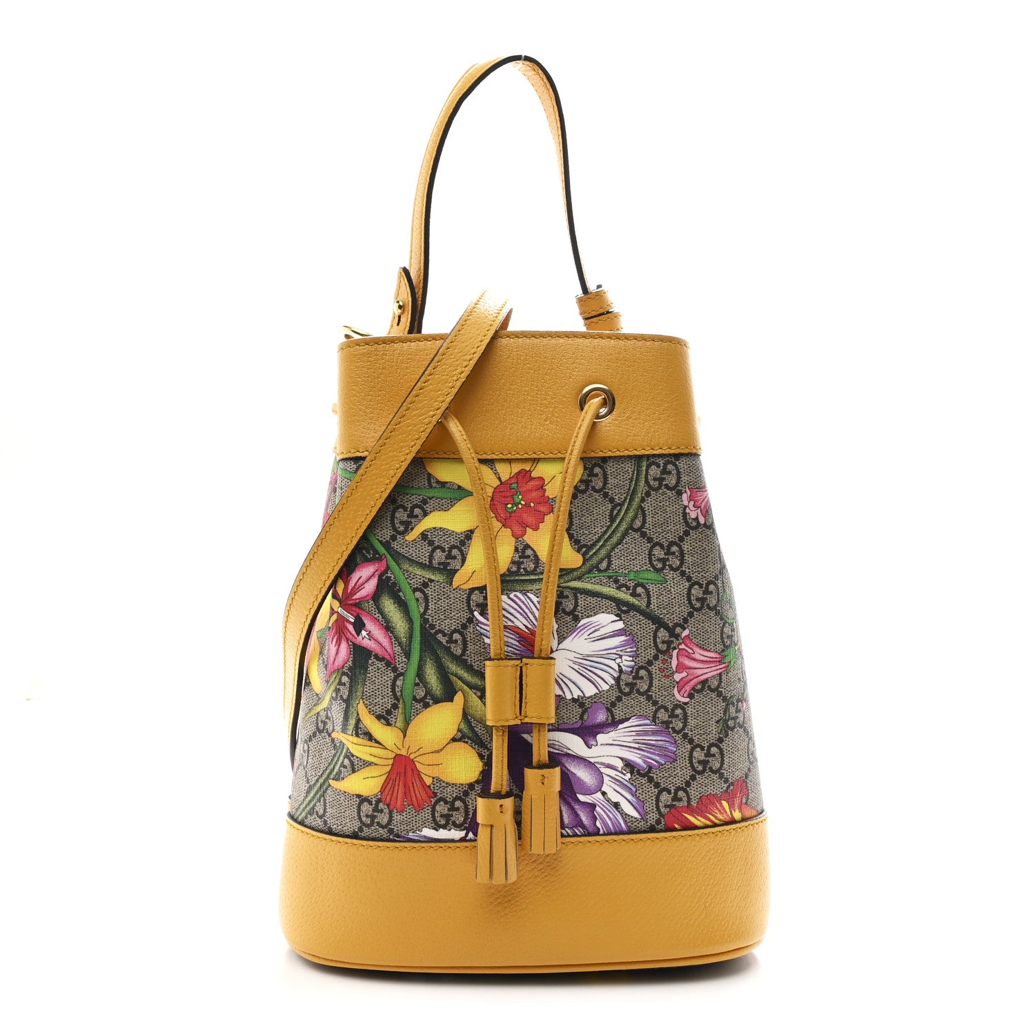 Gucci GG Supreme Monogram Flora Small Ophidia Bucket Bag Beige Multicolor Crop 1 of 10