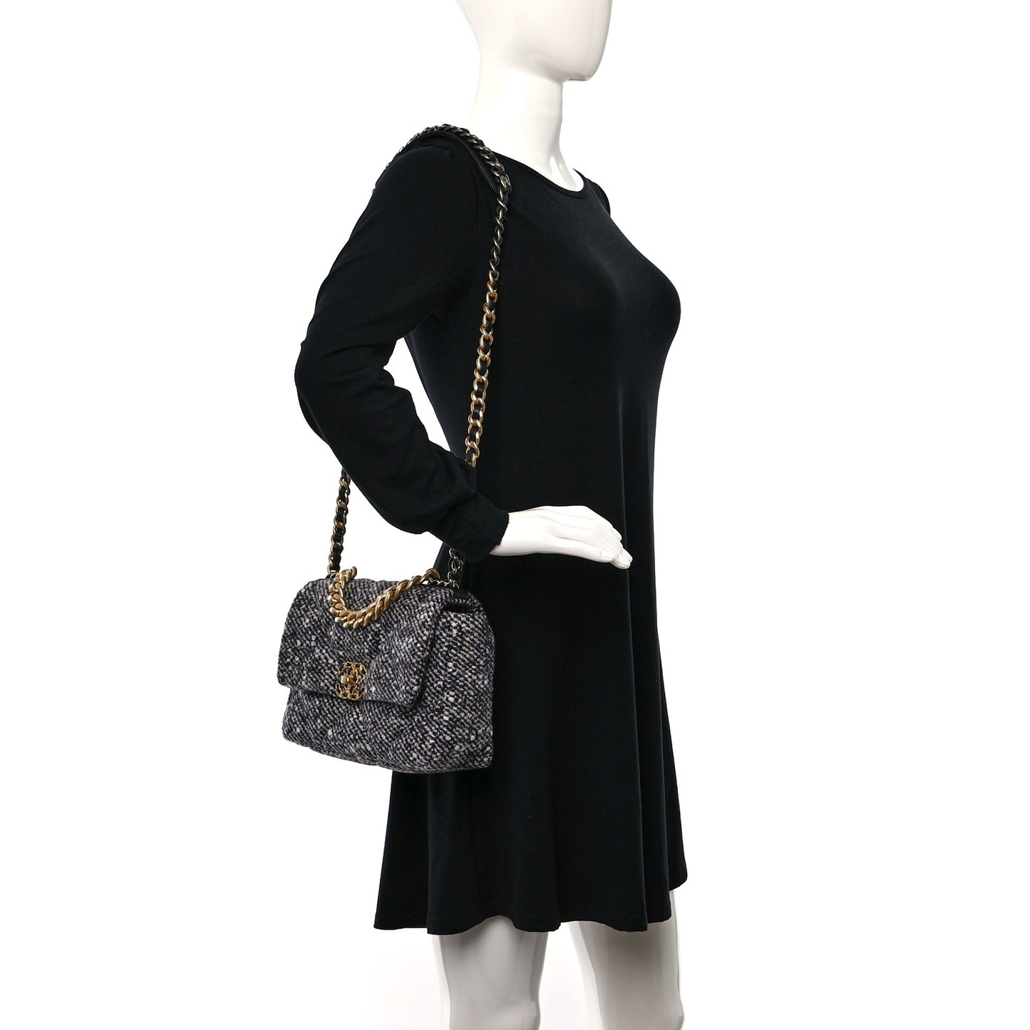 Tweed Quilted Medium Chanel 19 Flap Grey