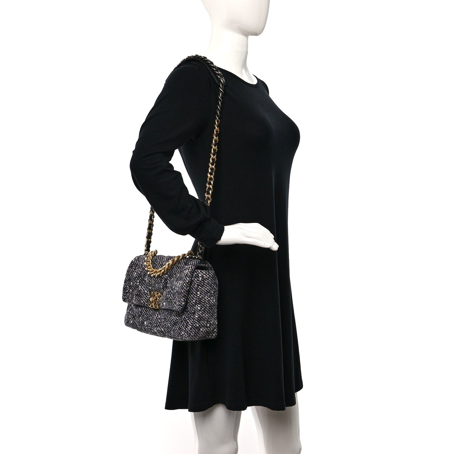 Chanel Tweed Quilted Medium Chanel 19 Flap Grey 2 of 11