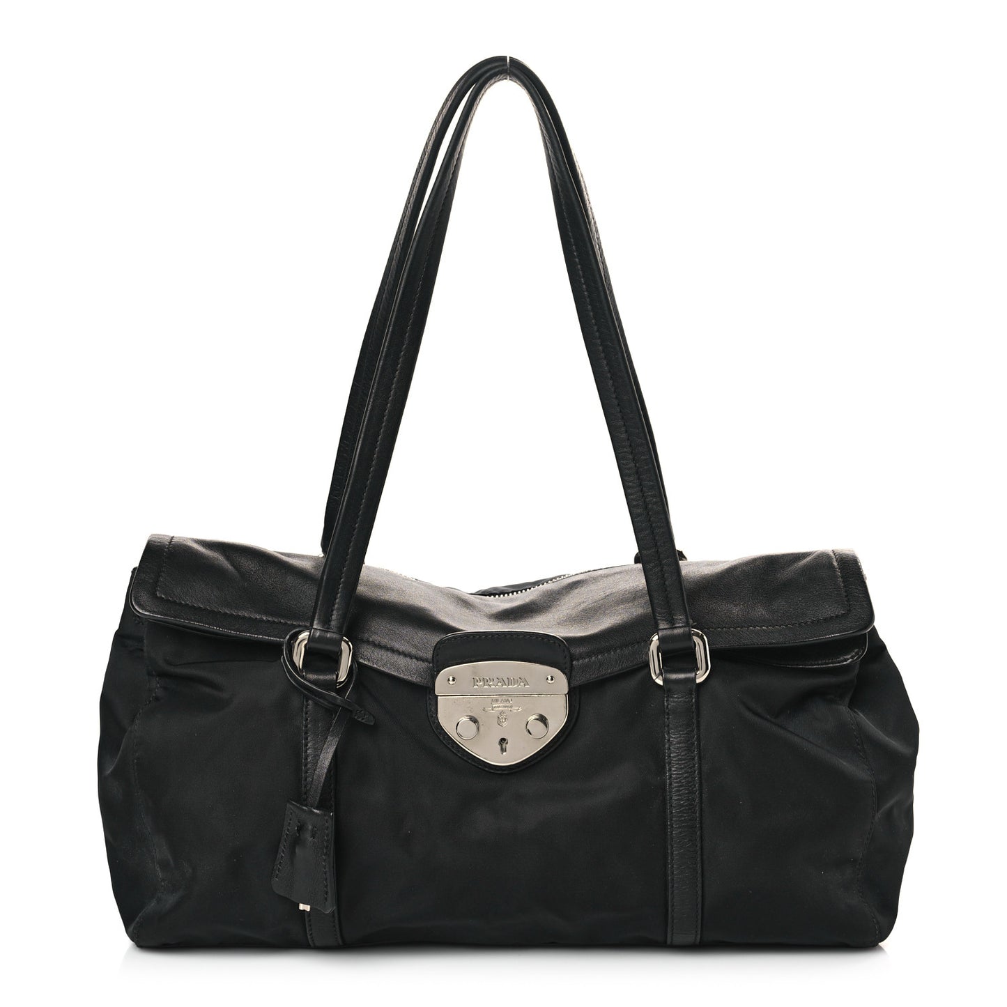 Tessuto Nylon Vitello Foldover Pushlock Satchel Black