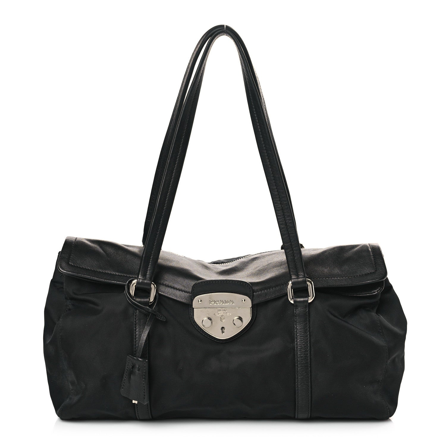 Prada Tessuto Nylon Vitello Foldover Pushlock Satchel Black 1 of 10