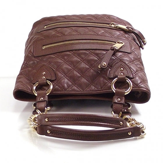 Leather Quilted Zippered Tote Brown