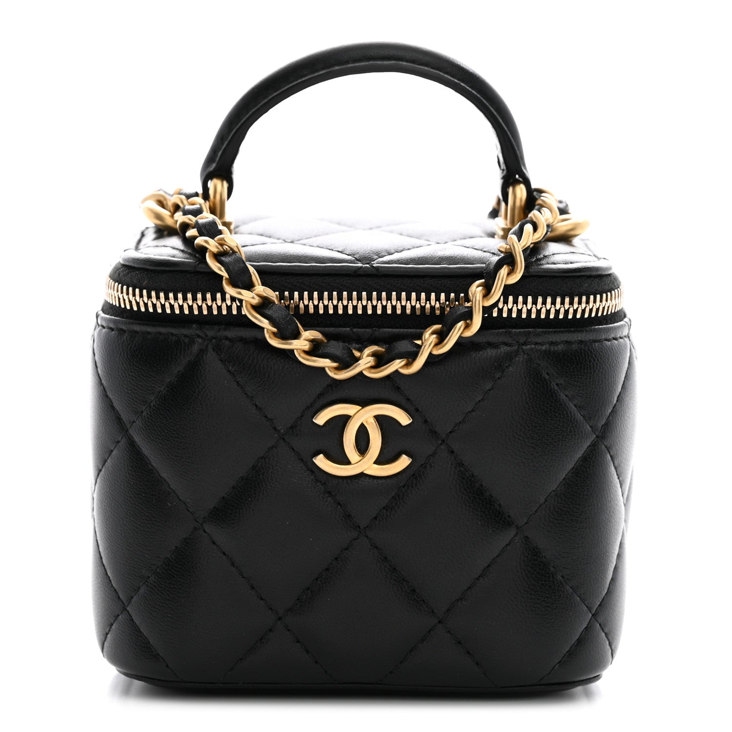 Chanel Lambskin Quilted Top Handle Mini Vanity Case With Chain Black 1 of 10