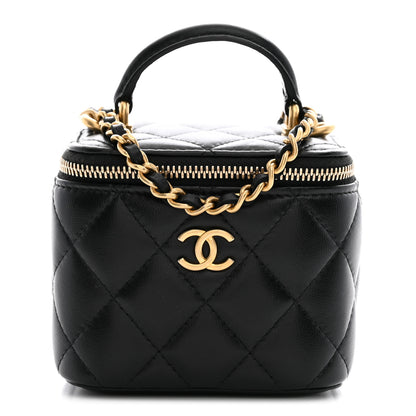 Chanel Lambskin Quilted Top Handle Mini Vanity Case With Chain Black 1 of 10
