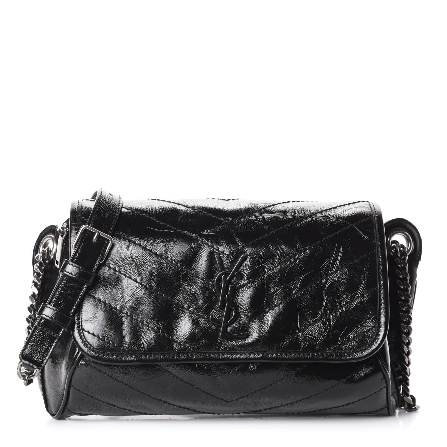 Saint Laurent Crinkled Calfskin Matelasse Monogram Niki Body Bag Black 1 of 9