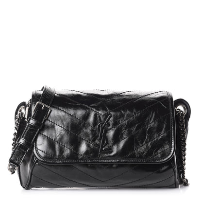 Saint Laurent Crinkled Calfskin Matelasse Monogram Niki Body Bag Black 1 of 9