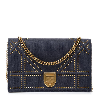 Christian Dior Denim Studded Diorama Wallet on Chain Pouch Blue 1 of 10