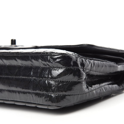 Chanel Metallic Patent Crumpled Calfskin Chevron Quilted Medium Double Flap So Black 7 of 13
