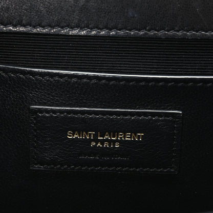 Saint Laurent Lambskin Mixed Matelasse Triquilt Medium Monogram Satchel Black 5 of 10
