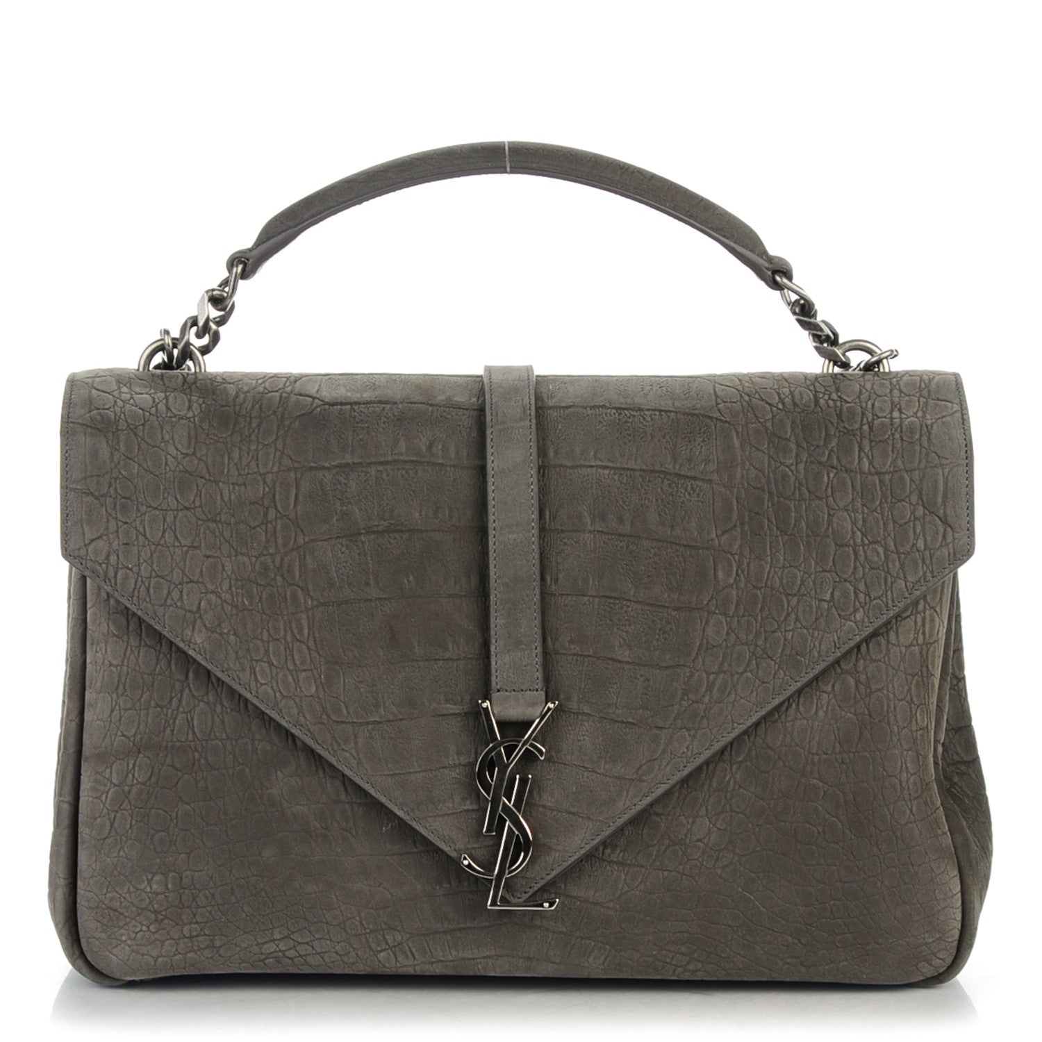 Saint Laurent Crocodile Embossed Nubuck Monogram Large College Satchel Dark Gray 1 of 7