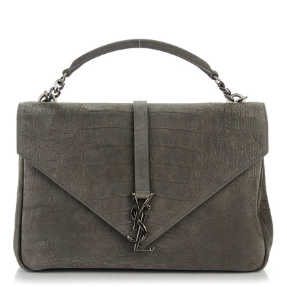 Saint Laurent Crocodile Embossed Nubuck Monogram Large College Satchel Dark Gray 1 of 7