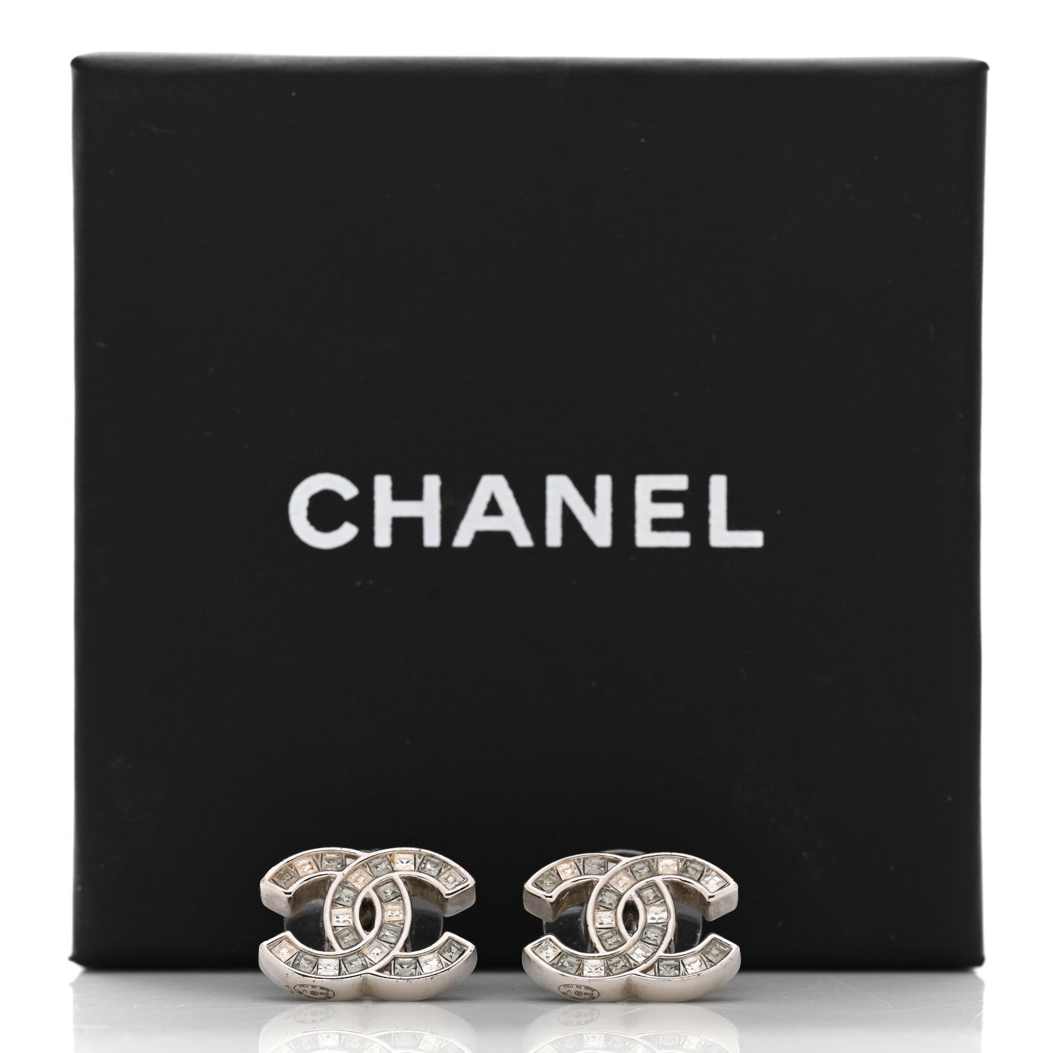 Chanel Baguette Crystal CC Earrings Silver Grey 6 of 6