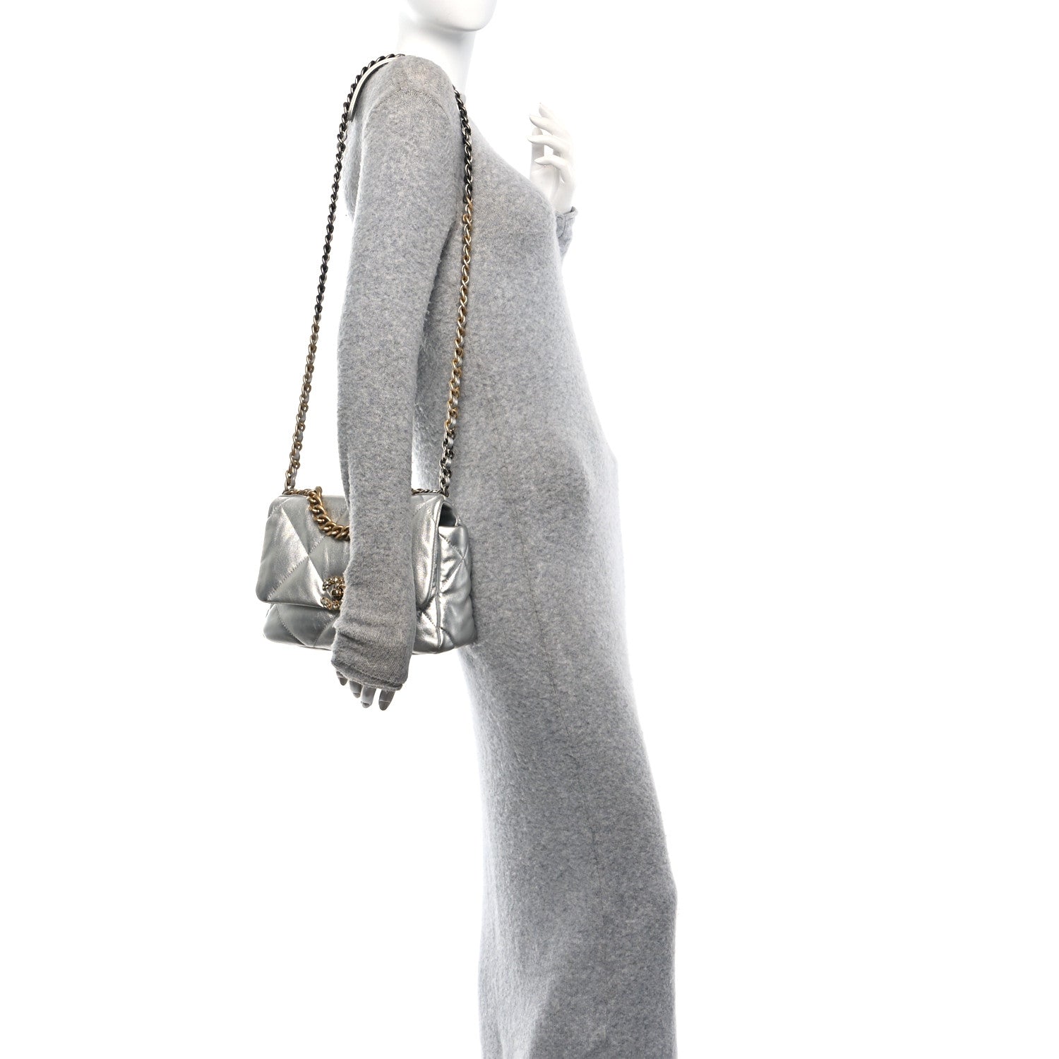 Chanel Metallic Lambskin Quilted Medium Chanel 19 Flap Silver 2 of 9