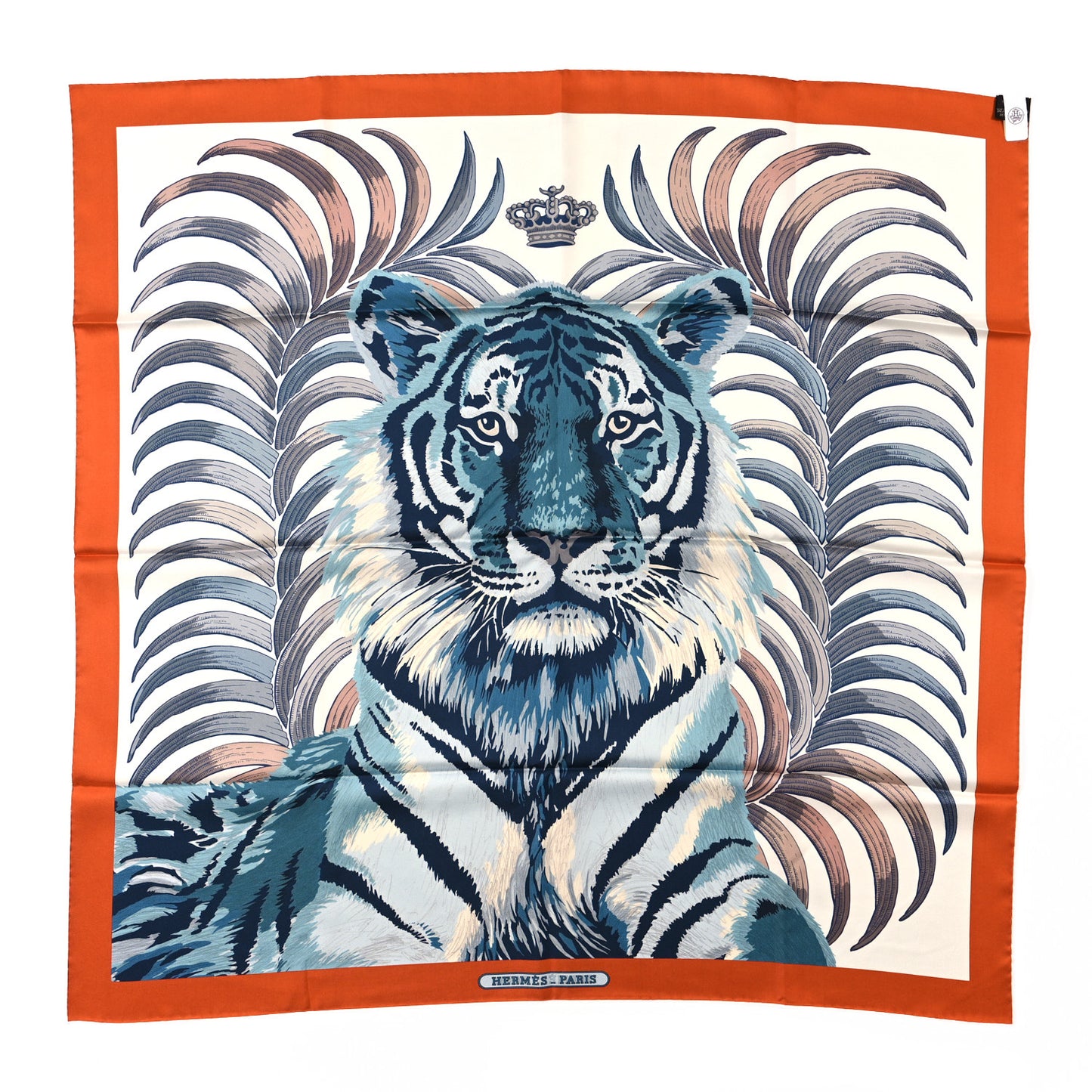 Silk Double Face Tigre Royal Scarf 90 Marron White Multi