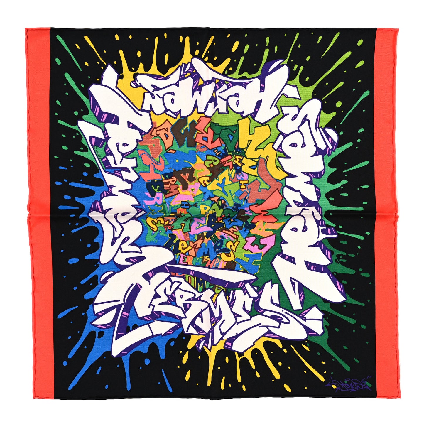 Silk Gavroche Graff Pocket Square Scarf Multicolor Black Jaune