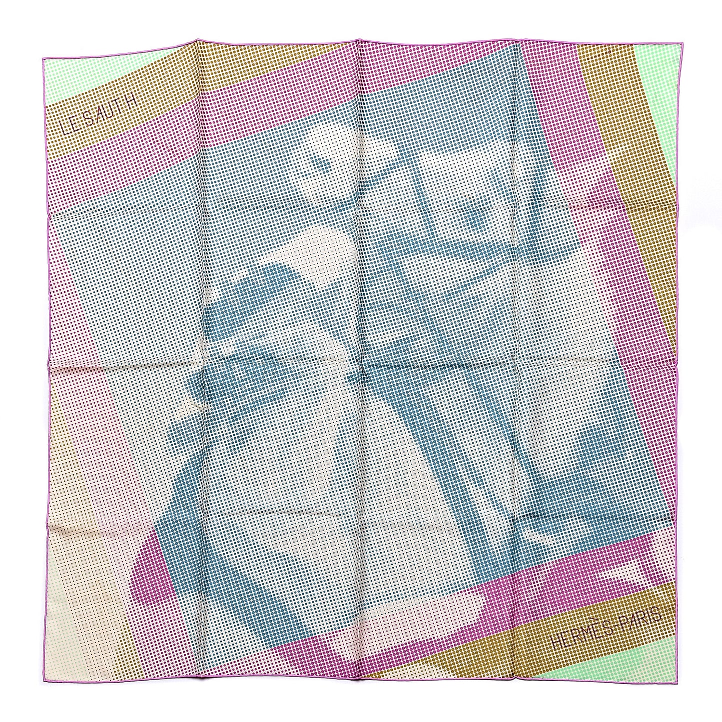 Silk Le Saut H Scarf 90 Bleu Gris Rose Vert