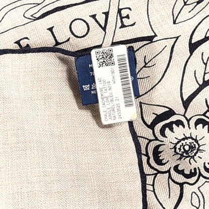 Hermes Cashmere Silk Jungle Love Tattoo Shawl 140 Natural Bleu Black 4 of 4