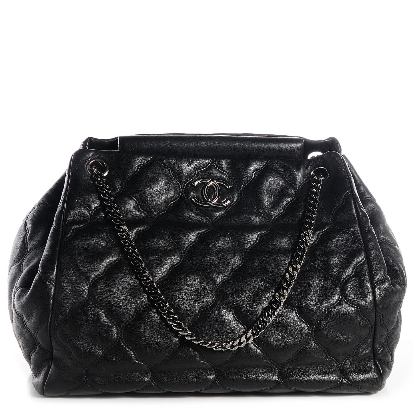 Lambskin Cells Accordion Tote Black