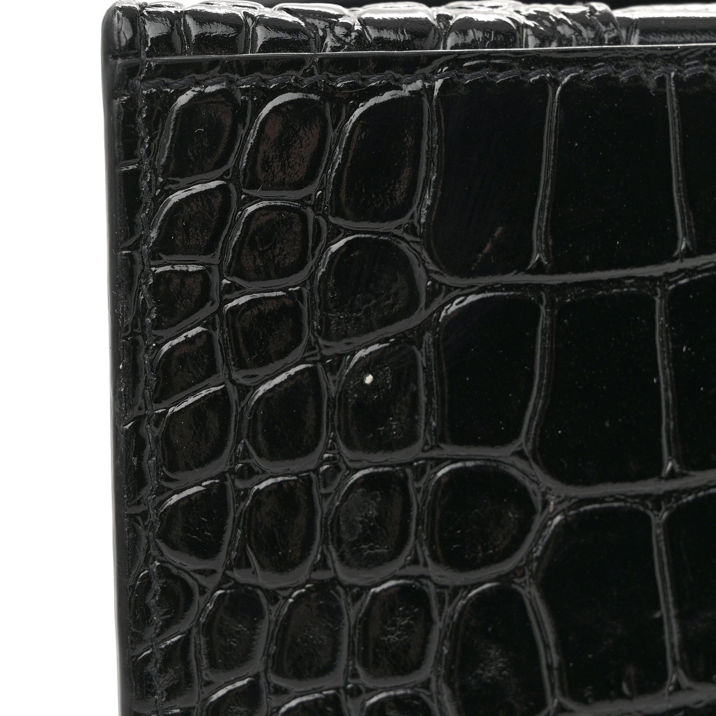 Shiny Calfskin Crocodile Embossed Small Hourglass Top Handle Bag Black
