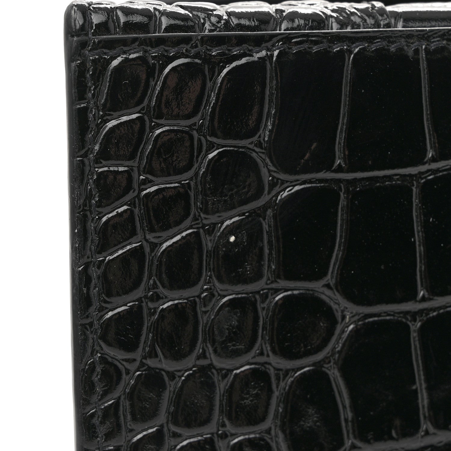Balenciaga Shiny Calfskin Crocodile Embossed Small Hourglass Top Handle Bag Black 12 of 13
