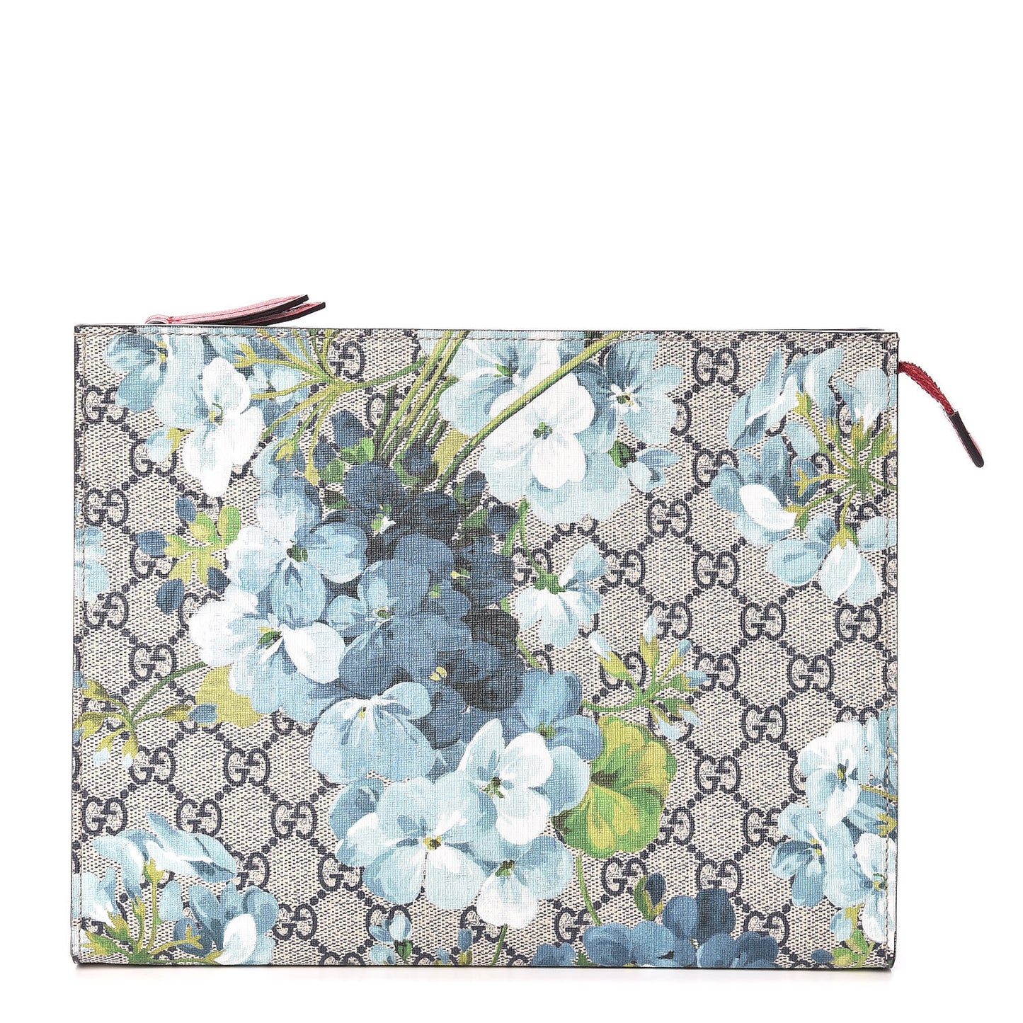 GG Supreme Monogram Blooms Large Cosmetic Case Beige Blue Navy Hibiscus Red