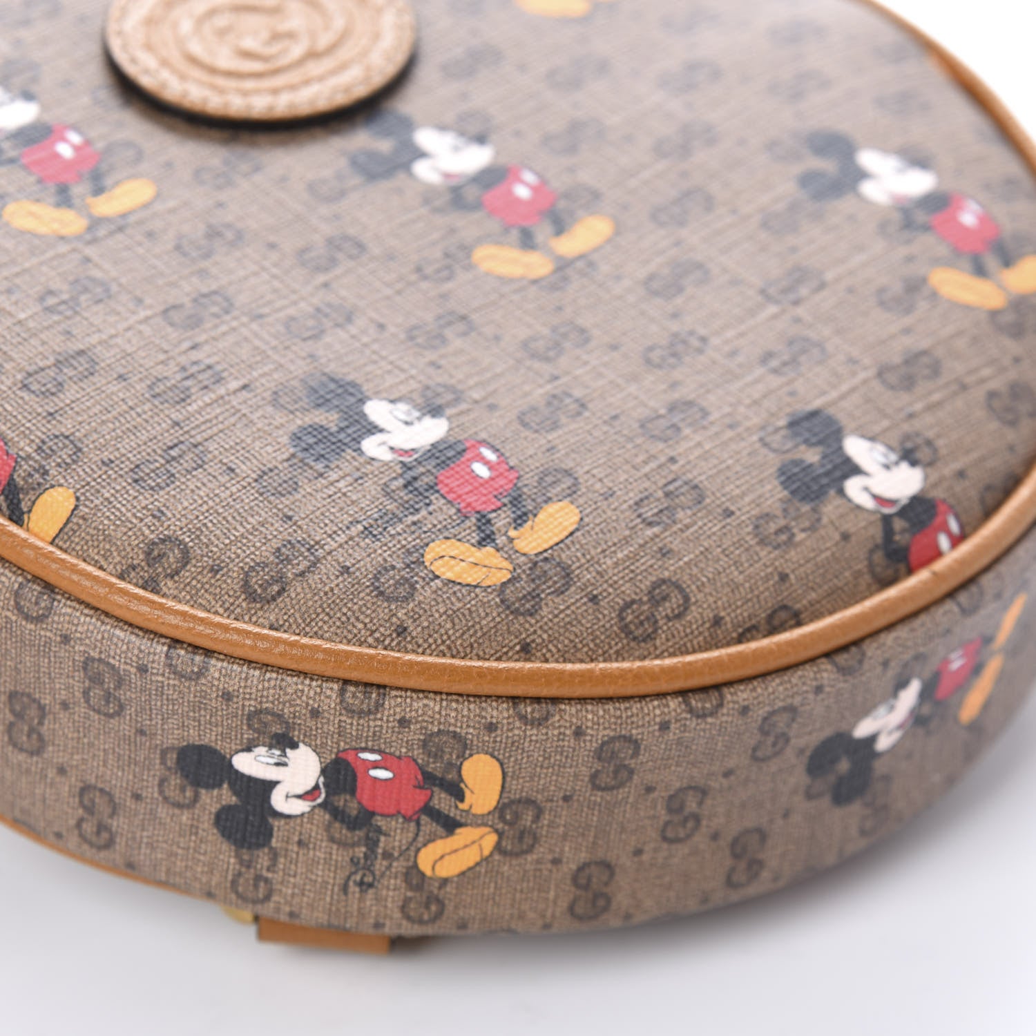 Gucci X DISNEY Mini Vintage GG Supreme Monogram Mickey Mouse Round Backpack Beige Vintage Sun Oil 5 of 10