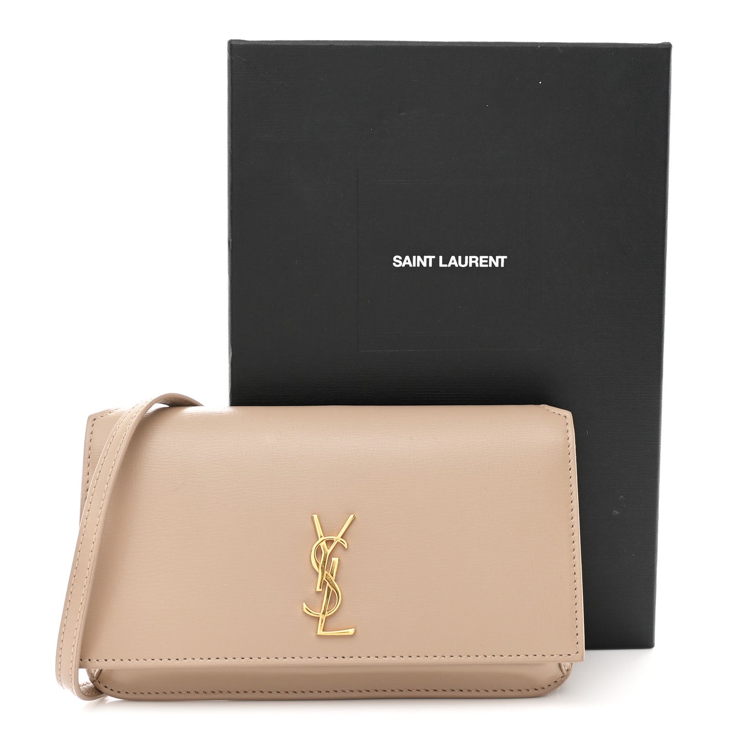 Smooth Calfskin Monogram Phone Holder Crossbody Dark Beige