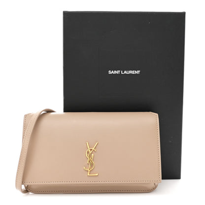 Saint Laurent Smooth Calfskin Monogram Phone Holder Crossbody Dark Beige 10 of 10