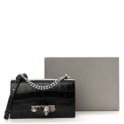 Alexander McQueen Shiny Crocodile Embossed Jeweled Satchel Black 10 of 10