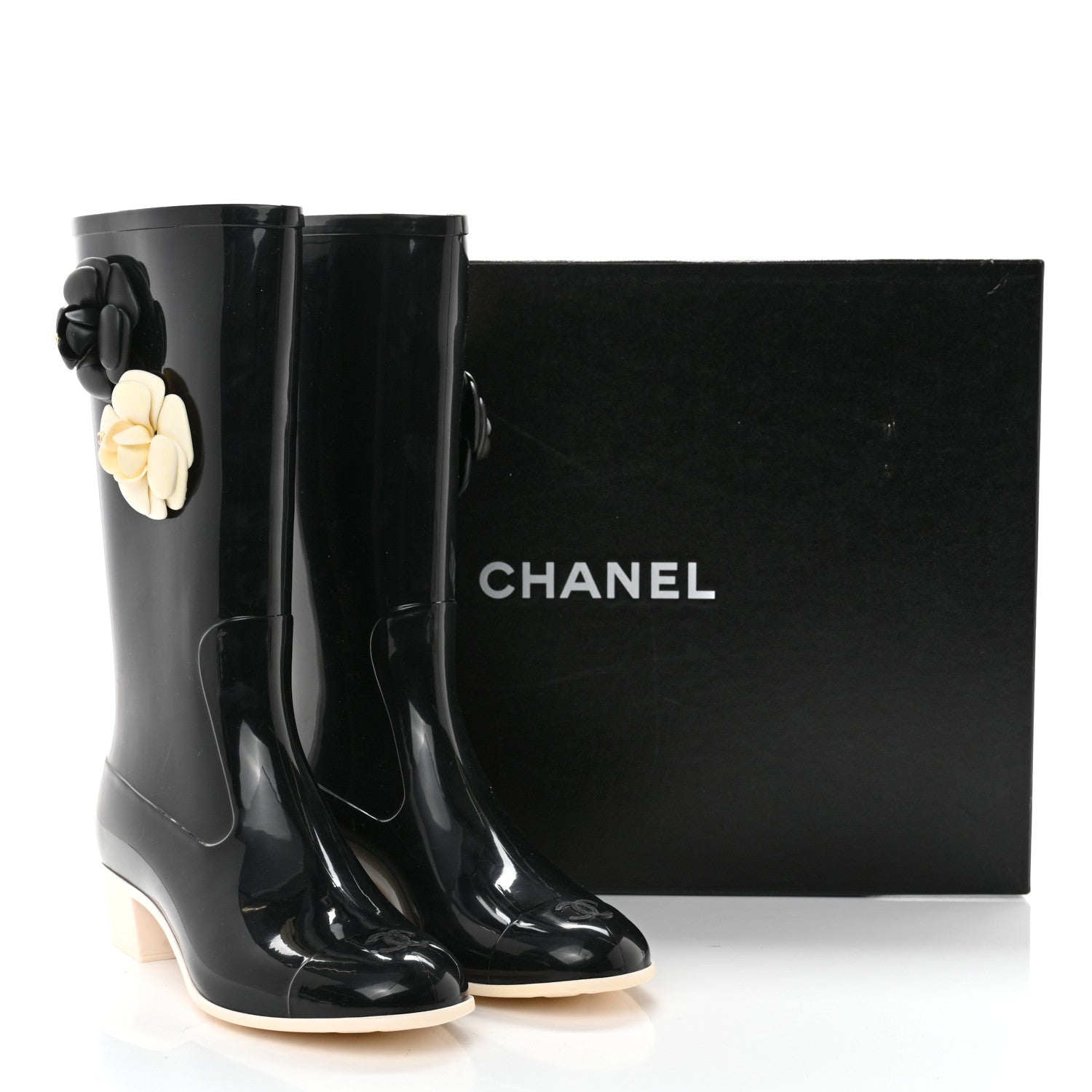 Chanel Rubber Camellia Rain Boots 40 Black 8 of 8