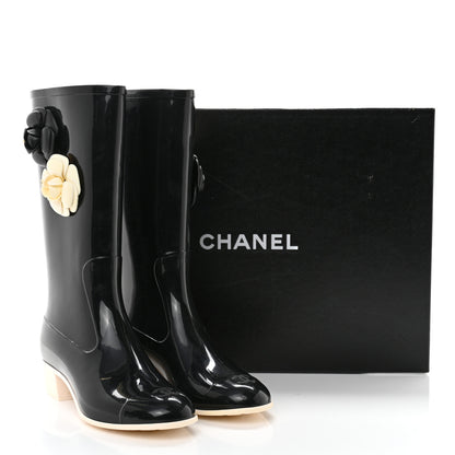 Chanel Rubber Camellia Rain Boots 40 Black 8 of 8