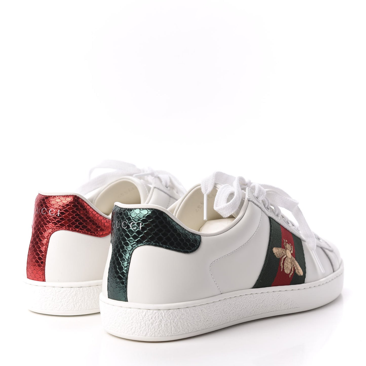 Miro Soft Calfskin Laminated Ayers Web Bee Embroidered Mens Ace Sneakers 8.5 White Red Flame Green