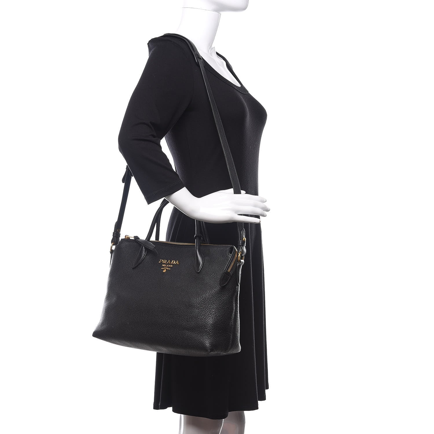 Prada Vitello Daino Tote Black 2 of 10