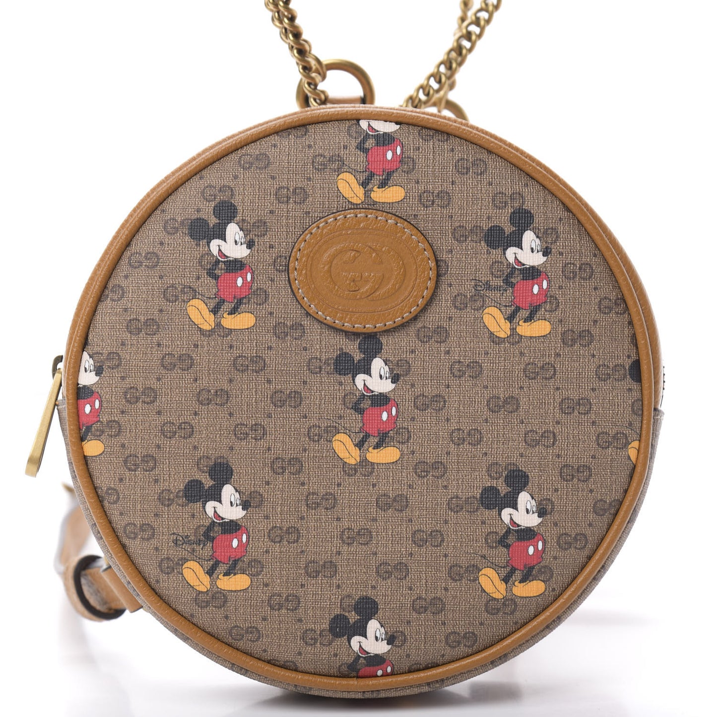 X DISNEY Mini Vintage GG Supreme Monogram Mickey Mouse Round Backpack Beige Vintage Sun Oil