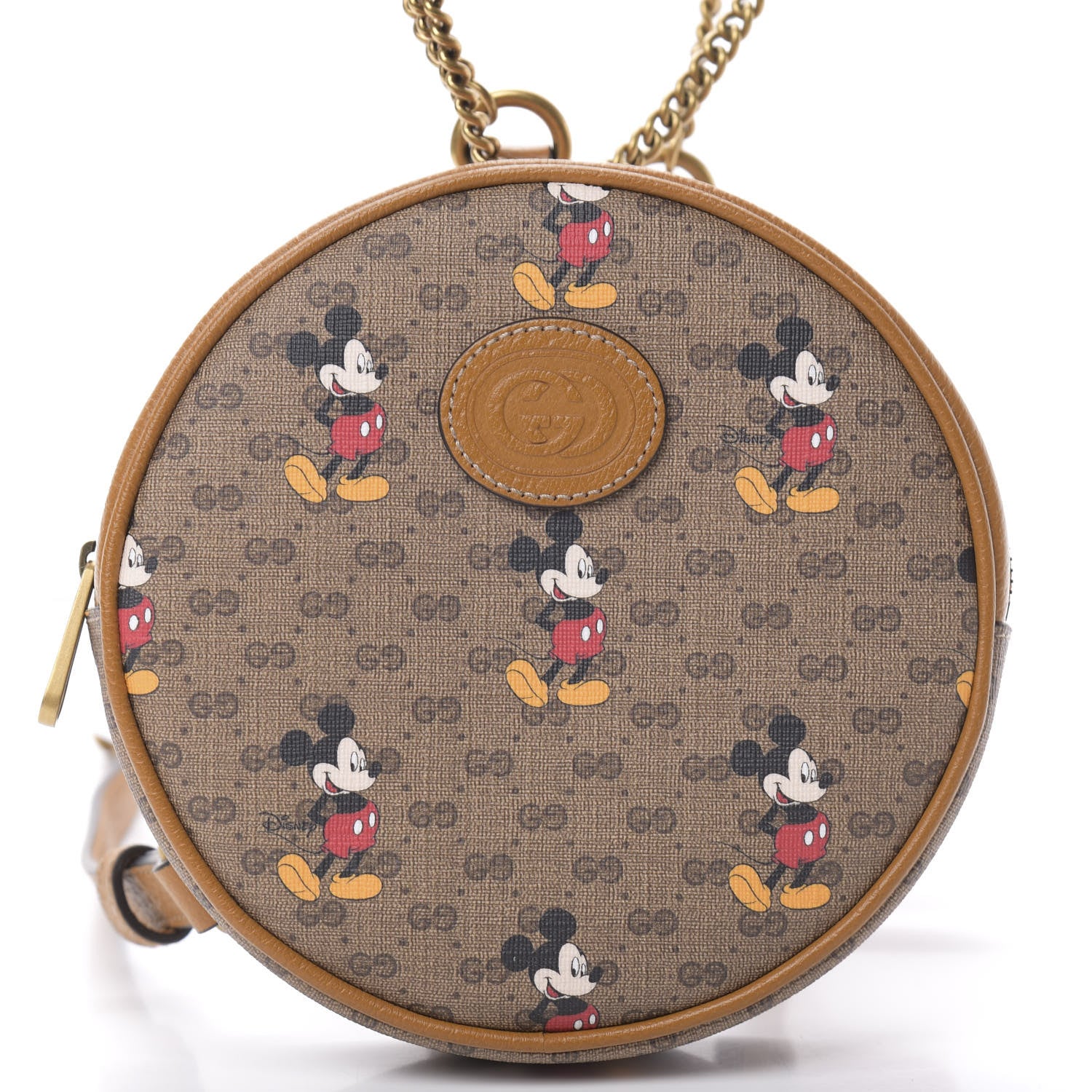 Gucci X DISNEY Mini Vintage GG Supreme Monogram Mickey Mouse Round Backpack Beige Vintage Sun Oil 7 of 10