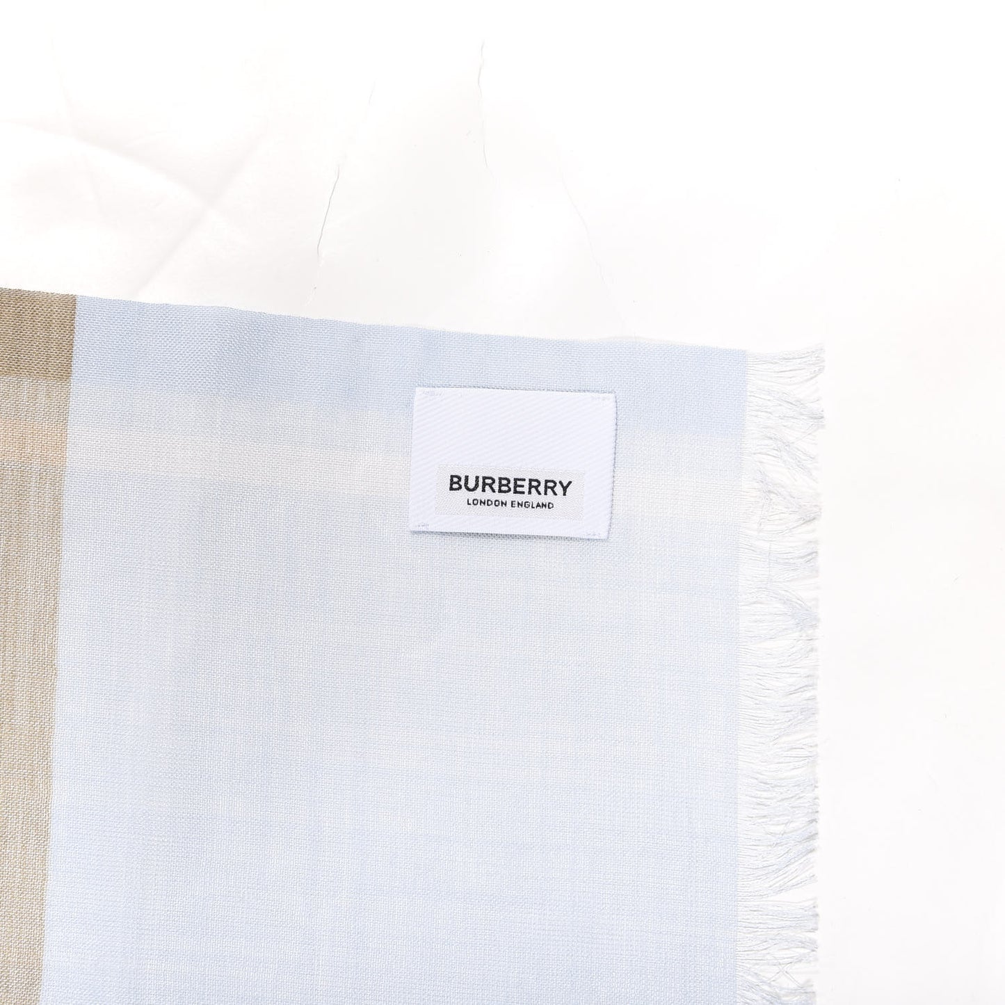 Wool Silk Gauze Giant Check Lightweight Scarf Pale Blue Archive Beige