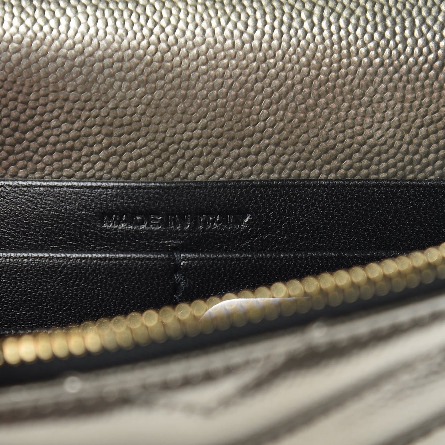 Metallic Grain De Poudre Matelasse Chevron Monogram Envelope Chain Wallet Piombo Black