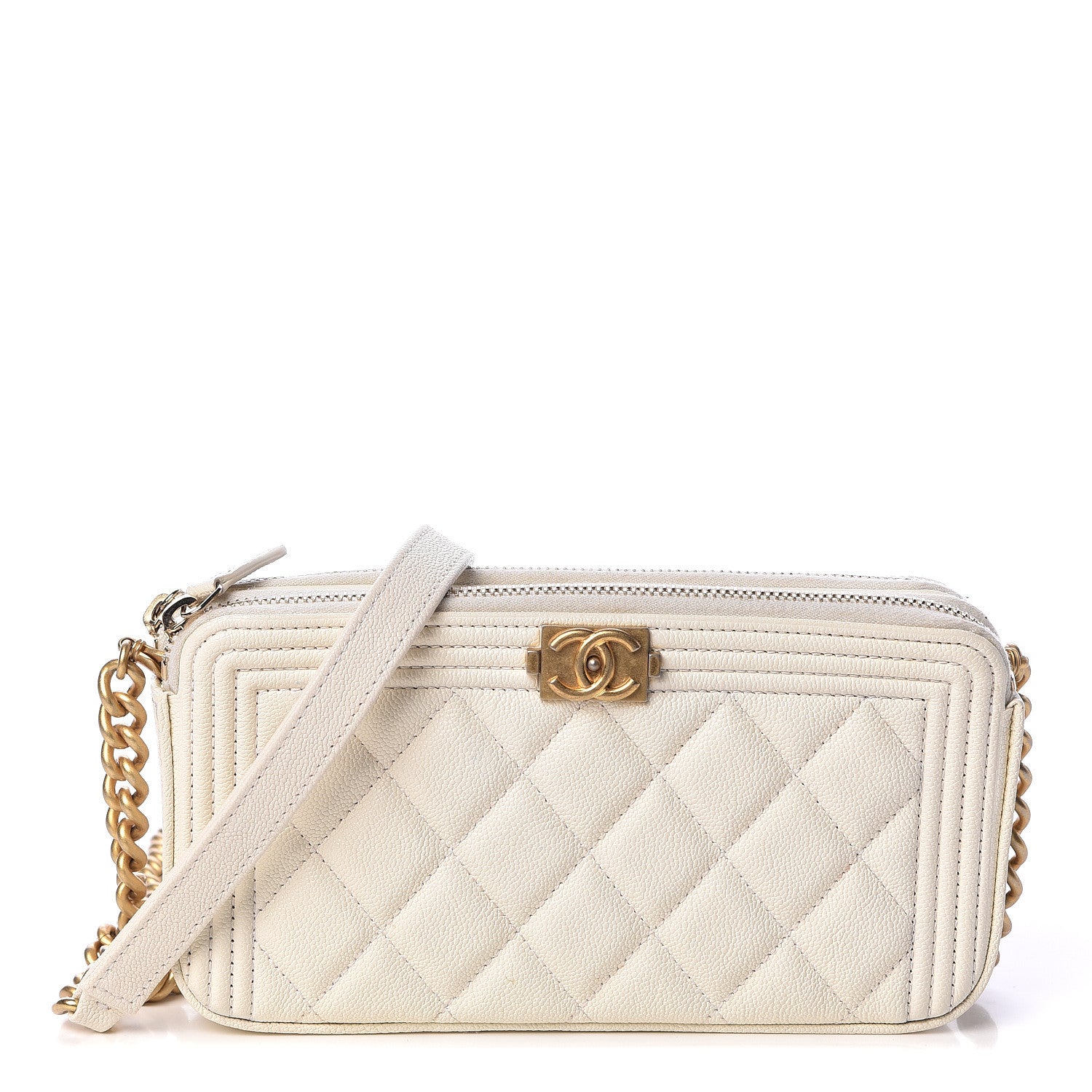 Chanel Caviar Quilted Small Boy Clutch With Chain White 1 of 11