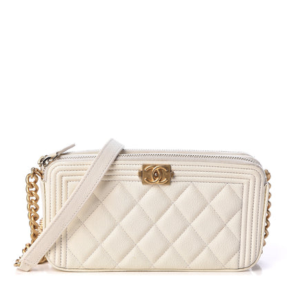 Chanel Caviar Quilted Small Boy Clutch With Chain White 1 of 11