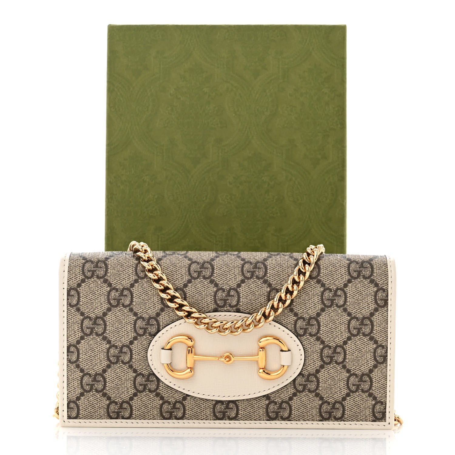 Gucci GG Supreme Monogram Azalea Calfskin Horsebit 1955 Wallet On Chain Beige Ebony Mystic White 11 of 11