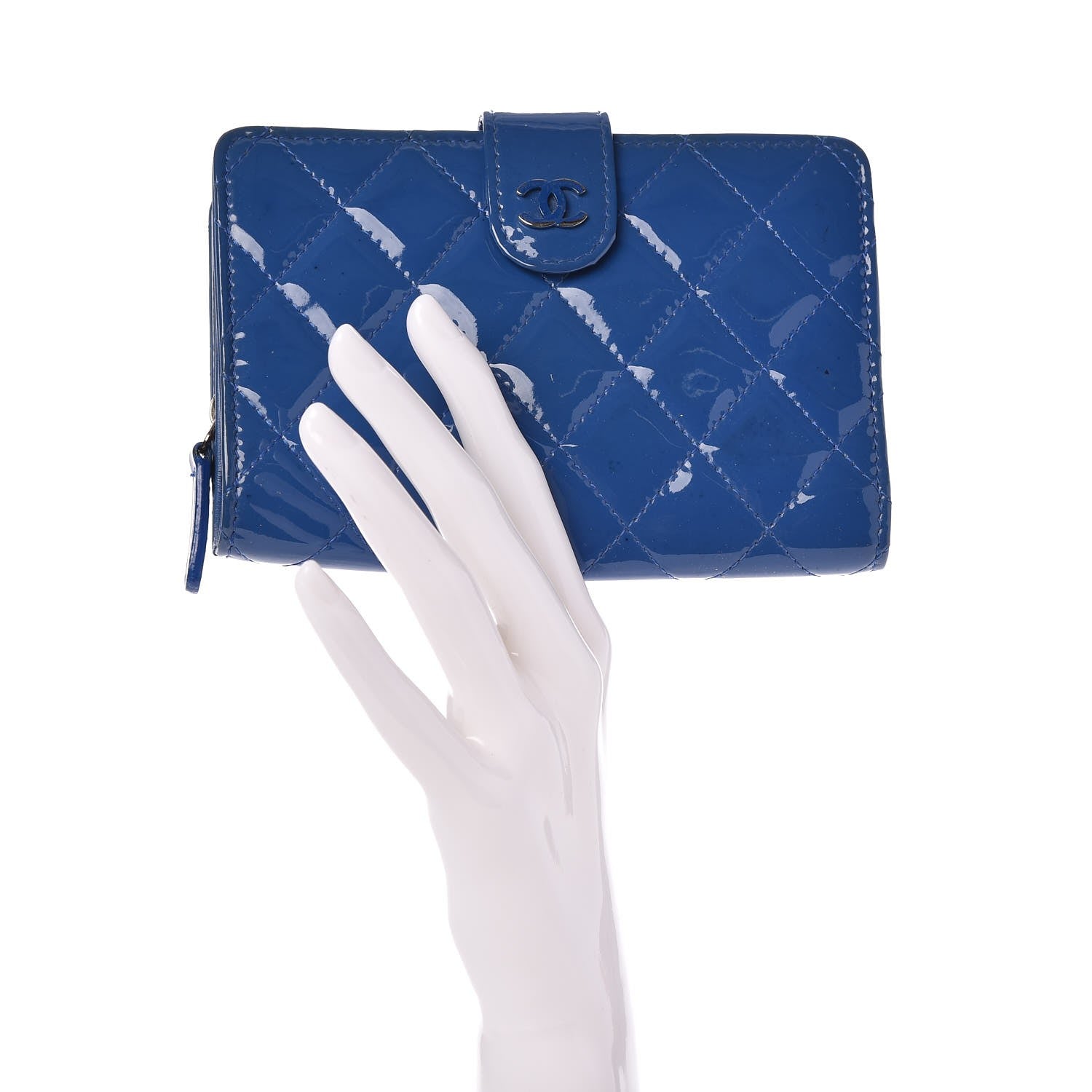 Chanel Patent Quilted Zip Pocket Wallet Blue 2 of 12