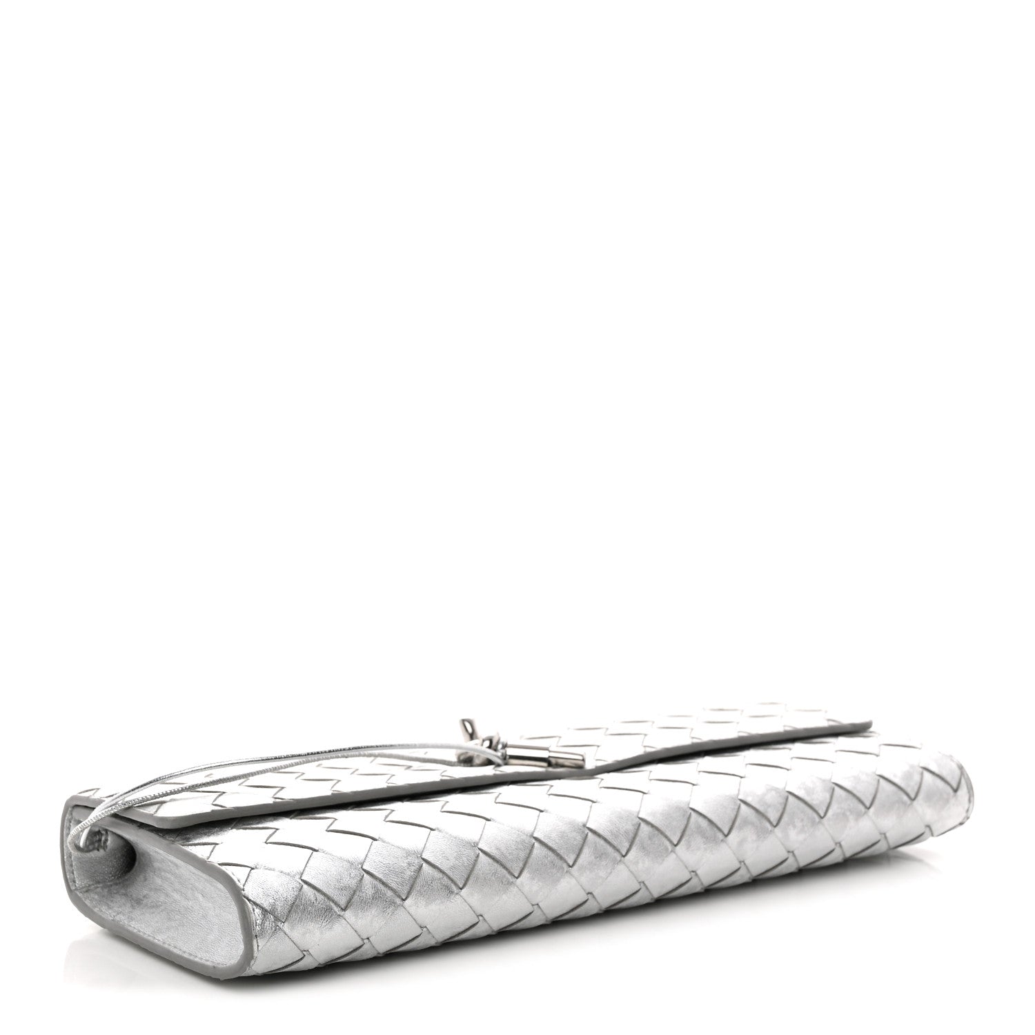 Bottega Veneta Metallic Lambskin Intrecciato Long Andiamo Top Handle Clutch Silver 4 of 11