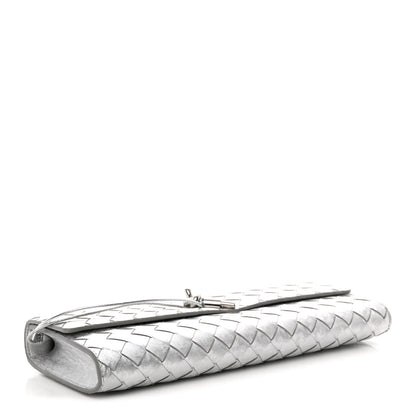 Bottega Veneta Metallic Lambskin Intrecciato Long Andiamo Top Handle Clutch Silver 4 of 11