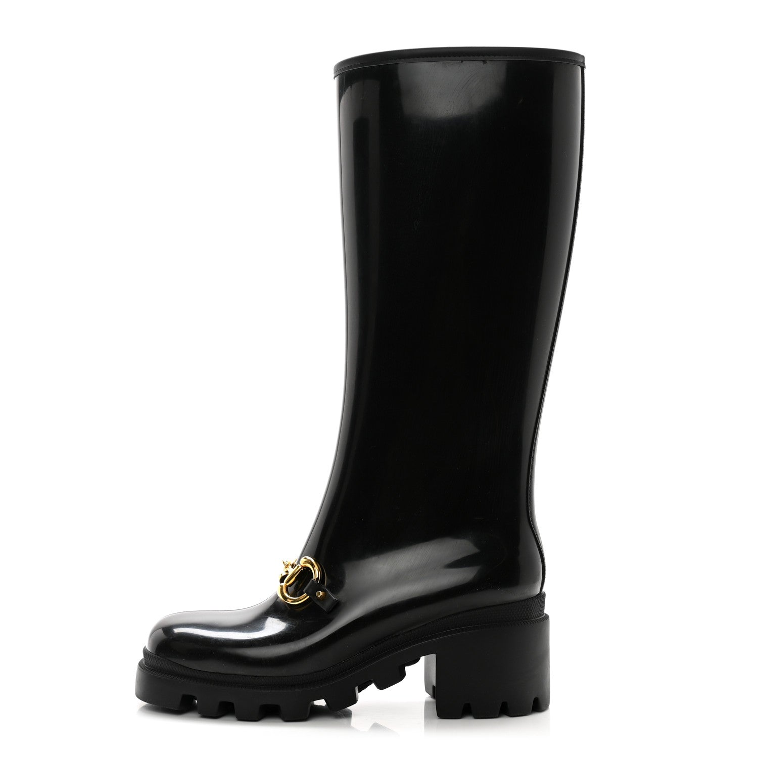 Gucci Rubber Horsebit Knee High Boots 39 Black 1 of 9